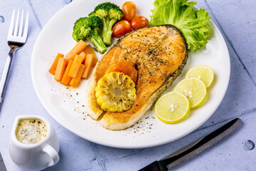 Salmon steak healthy tasty food