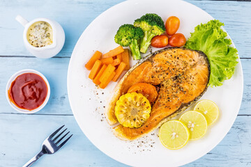 Salmon steak healthy tasty food