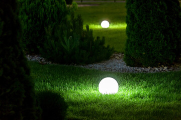 illumination backyard light garden with electric ground lantern with sphere diffuser lamp in the...