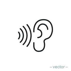 ear icon, hearing linear sign isolated on white background - editable vector illustration eps10