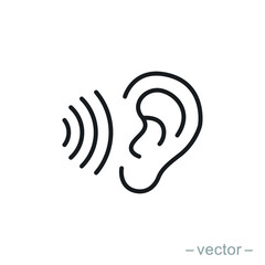 ear icon, hearing linear sign isolated on white background - editable vector illustration eps10