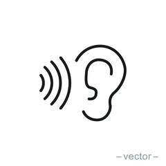 ear icon, hearing linear sign isolated on white background - editable vector illustration eps10