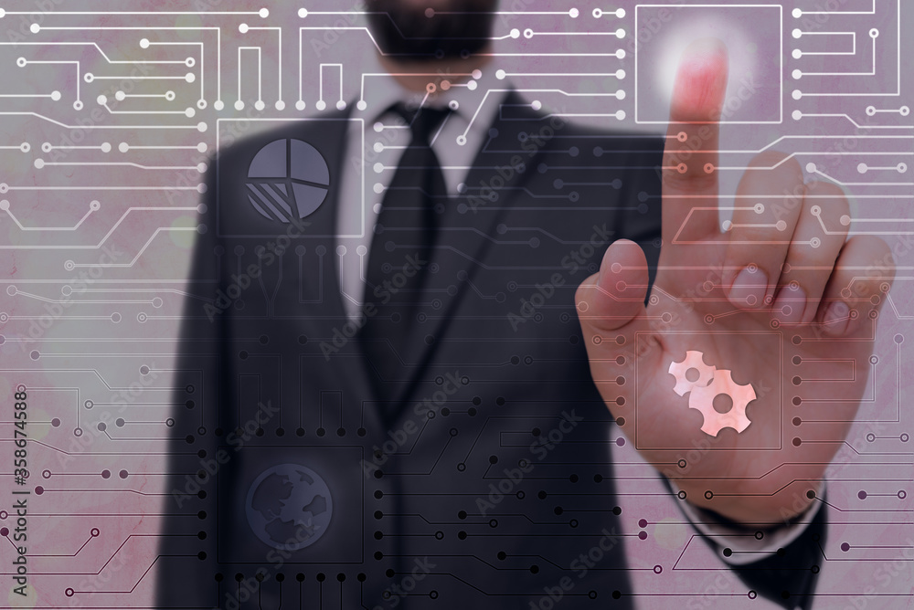 Poster system administrator control, gear configuration settings tools concept.