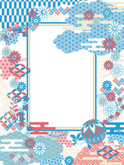 夏向け 和柄爽やか 青 赤 シンプル 日本 フレーム 縦