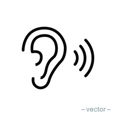 Ear vector icon, hearing symbol. Simple, flat design for web or mobile app