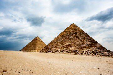 Fototapeta na wymiar It's Ancient ruins of the Giza Necropolis, Giza Plateau, Egypt. UNESCO World Heritage