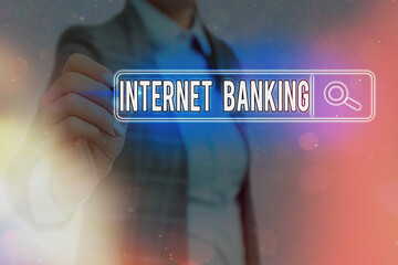 Writing note showing Internet Banking. Business concept for a method of investment which is conducted electronically