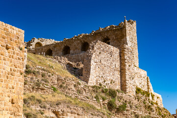 Fototapeta na wymiar It's Kerak Castle, a large crusader castle in Kerak (Al Karak) in Jordan.