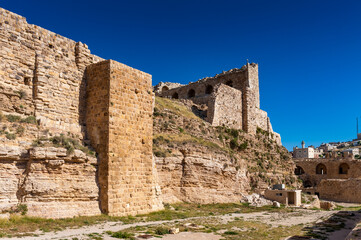 Fototapeta na wymiar It's Kerak Castle, a large crusader castle in Kerak (Al Karak) in Jordan.