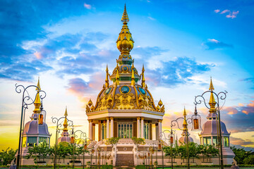 A Whisper from the twilight sky above the golden temple “ it’s getting dark soon “. Located at Thung Setthi Temple , Khon Kaen Province , Thailand