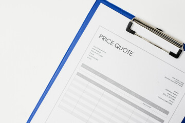 Price quote document. Close-up view of quotation. Commercial documentary