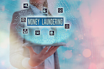 Conceptual hand writing showing Money Laundering. Concept meaning illegal process hiding origin of...