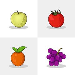 set of appl, tomato, orange, purple wine vector illustration concept detail fruit 