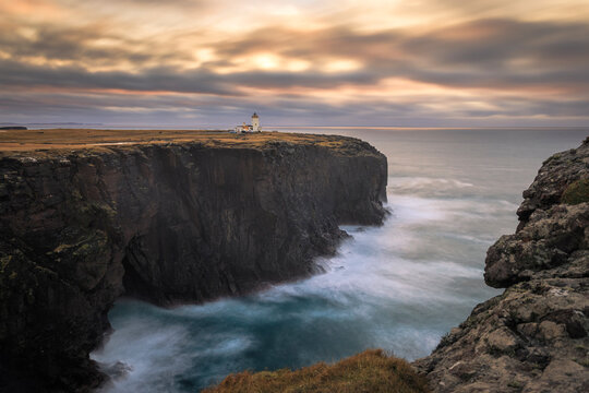 Eshaness Lighthouse Cliffs at Sunset