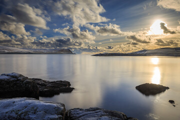 sunrise over frozen sea