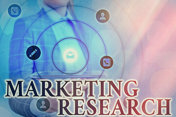 Text sign showing Marketing Research. Business photo showcasing process of gathering and...