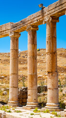 Obraz premium It's Colonnade on the Roman Oval Forum, Ancient Roman city of Gerasa, modern Jerash, Jordan