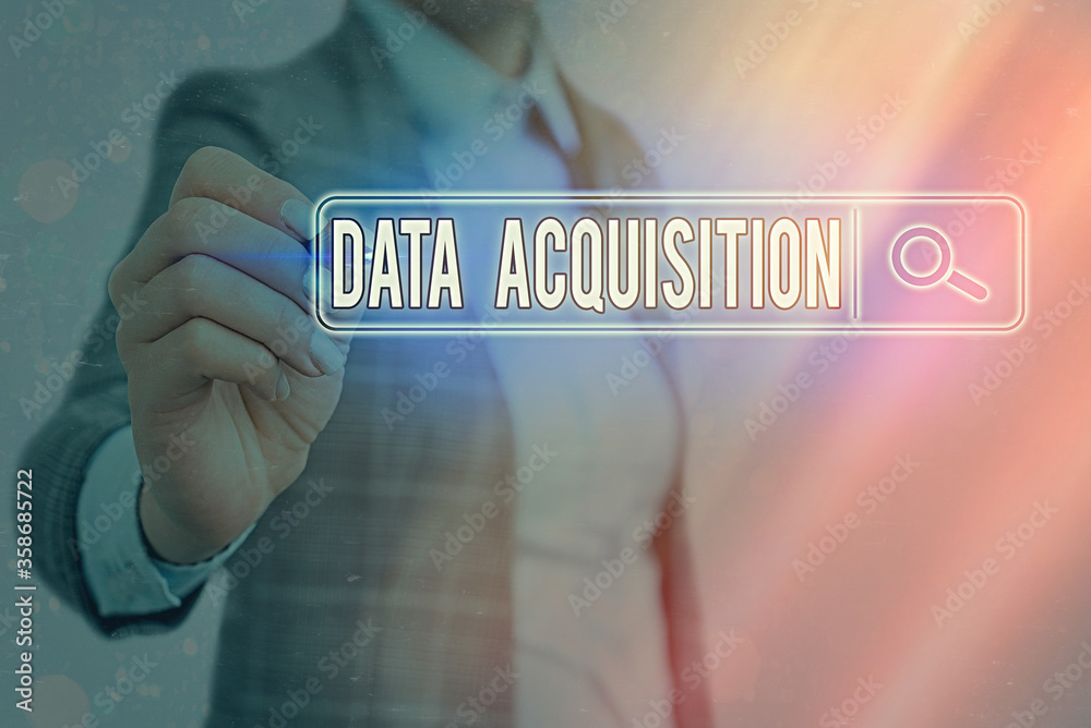Poster writing note showing data acquisition. business concept for way to obtain statistics that can be man