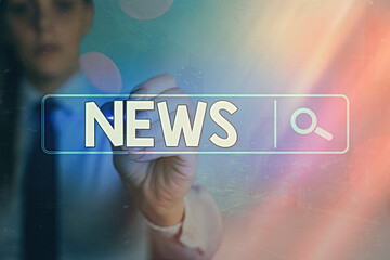 Writing note showing News. Business concept for comprehensive uptodate information from sources all...
