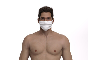 3D Render : The portrait of a man wearing a face mask for protection to prevent getting virus epidemic or air pollution into Respiratory system
