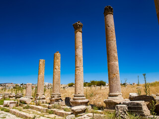It's Columns of the cardo maximus, Ancient Roman city of Gerasa of Antiquity , modern Jerash, Jordan