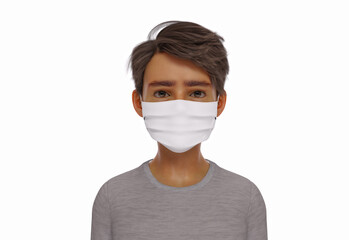 3D Render : The portrait of a young boy wearing a face mask for protection to prevent getting virus epidemic or air pollution into Respiratory system