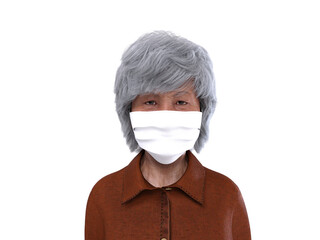 3D Render : The portrait of a woman wearing a face mask for protection to prevent getting virus epidemic or air pollution into Respiratory system