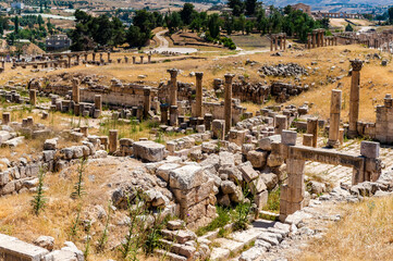 It's Close view of the ruins of the Ancient Roman city of Gerasa of Antiquity , modern Jerash,...