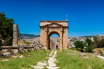 Fototapeta na wymiar It's North Gate, Ancient Roman city of Gerasa of Antiquity , modern Jerash, Jordan