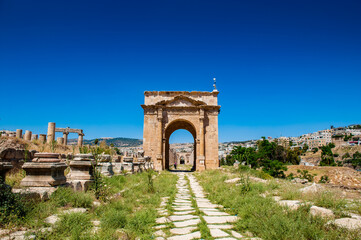 It's North Gate, Ancient Roman city of Gerasa of Antiquity , modern Jerash, Jordan