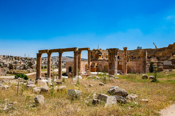 Fototapeta na wymiar It's Ancient Roman city of Gerasa of Antiquity , modern Jerash, Jordan