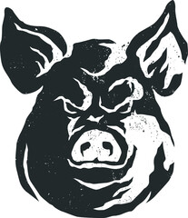 Gritty Rustic Head of Aggressive Pig 