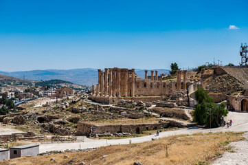Fototapeta na wymiar It's Zeus Temple, Ancient Roman city of Gerasa of Antiquity , modern Jerash, Jordan