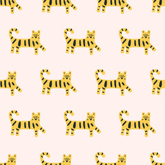 seamless pattern, tiger art surface design for fabric scarf and decor