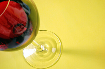 Top view of a Wine glass containing Red Wine