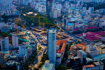 A traffic jam at the busy town in Ho Chi Minh high angle