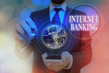 Word writing text Internet Banking. Business photo showcasing a method of investment which is conducted electronically Elements of this image furnished by NASA
