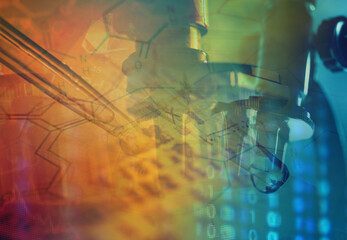 Microscope in laboratory. Science theme.