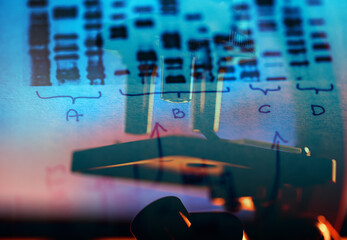 Microscope in laboratory. Science theme.