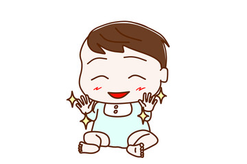 清潔な手のお座りの男の子の赤ちゃん