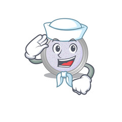 Smiley sailor cartoon character of glitter eyeshadow wearing white hat and tie