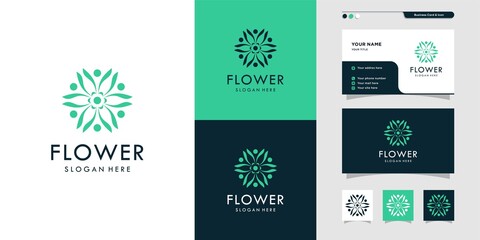 Modern beauty flower logo and business card design illustration. Beauty, sweet, fashion, salon, spa, yoga Premium Vector