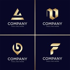 Golden logo design collection, letter, construction, business, finance, gold Premium Vector