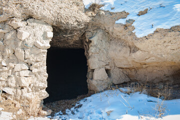 It's Door of a house in the abandoned village Taganrut in winter (Mountain Lake) in Iran