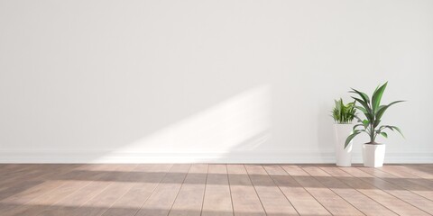 modern empty room with plants interior design. 3D illustration