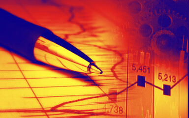 Pen on graph. Macro image.