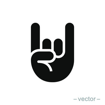 Rock On Concert Gig Hand Gesture Sign. Vector Solid Icon. EPS10
