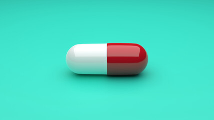 White-Red pills isolated rotating on green background. Seamless looping. 4K UHD. 3d rendering.