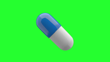 White-Blue pills isolated rotating. Seamless looping. Alpha channel / Luma matte. 4K UHD. 3d rendering.