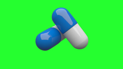 Two white-blue pills rotating. Seamless looping. Alpha channel / Luma matte. 4K UHD. 3d rendering.